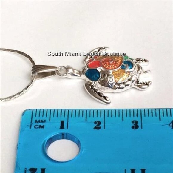 Silver Sea Turtle Necklace 18" Multicolor Colorful Enamel Nautical Island Beach - Picture 8 of 10